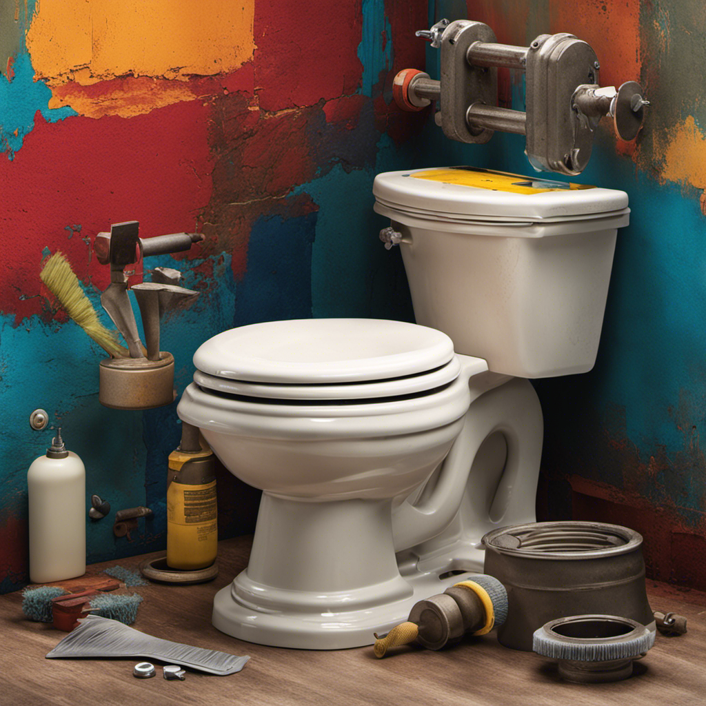 An image that shows a step-by-step guide in vibrant colors, depicting hands removing an old toilet flange, cleaning the area, replacing it with a new flange, and securely tightening the bolts
