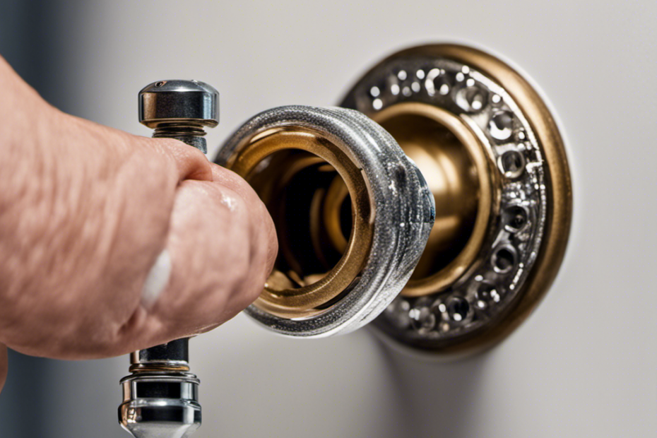 -up image of a pair of hands gripping a wrench, turning the handle of a toilet shut-off valve counterclockwise