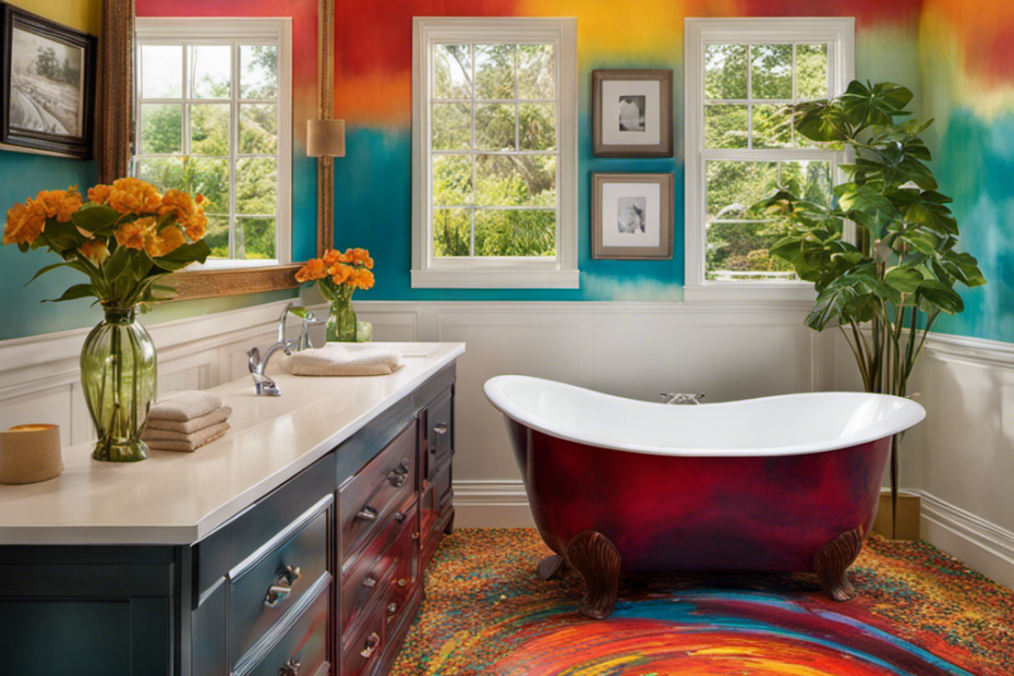 A visually captivating image showcasing the step-by-step process of transforming a dull bathtub into a vibrant masterpiece