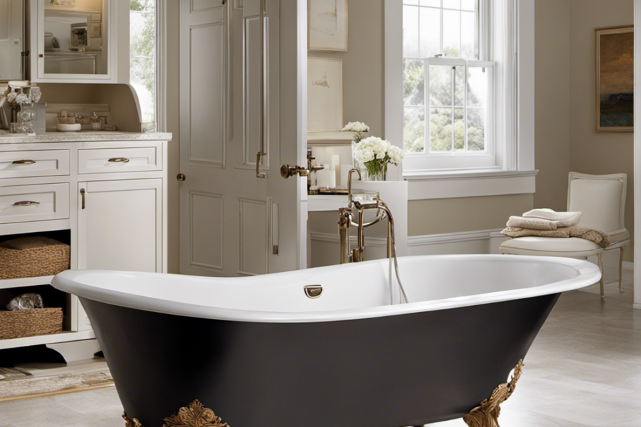 An image capturing a skilled handyman removing an old bathtub, carefully disconnecting the plumbing, and effortlessly installing a gleaming new one in a spacious bathroom, showcasing the step-by-step process of changing out a bathtub
