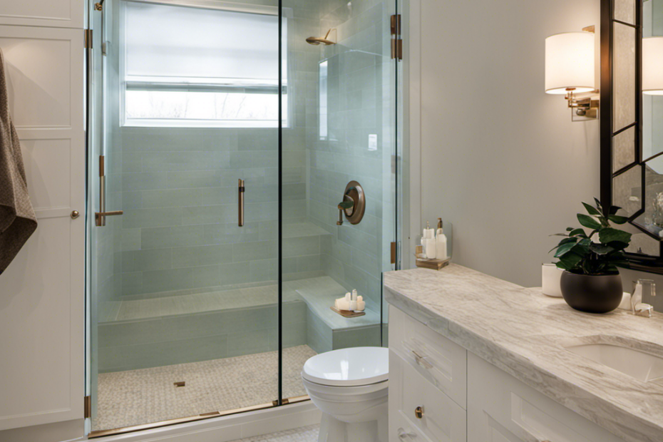 An image of a bathroom transformation: a bathtub being replaced by a sleek, glass-enclosed shower