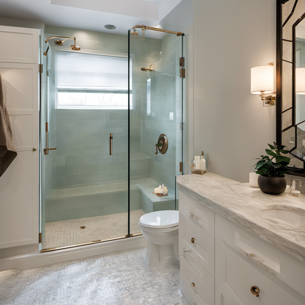 An image of a bathroom transformation: a bathtub being replaced by a sleek, glass-enclosed shower
