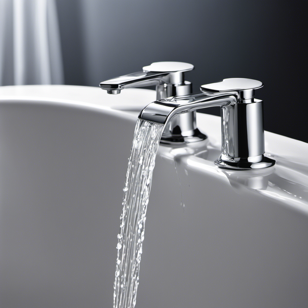 An image showcasing a close-up of a gleaming bathtub faucet being meticulously cleaned with a toothbrush, while water droplets glisten on the chrome surface, bringing out its sparkling shine