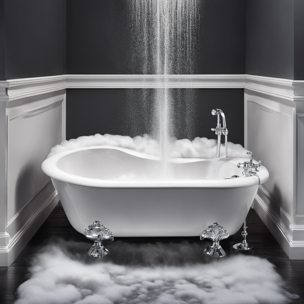 An image depicting a sparkling white bathtub filled with warm water and jets activated