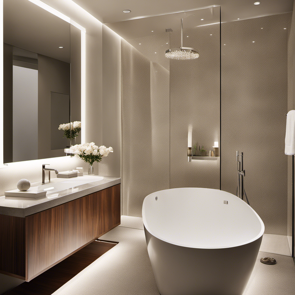 An image showcasing a sparkling white bathtub, glistening under the soft glow of a bathroom light
