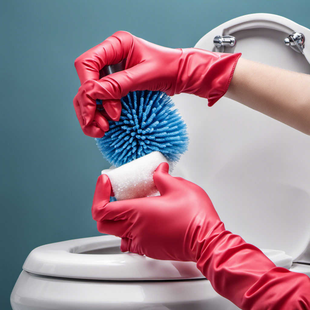 An image capturing the process of deep cleaning a stained toilet