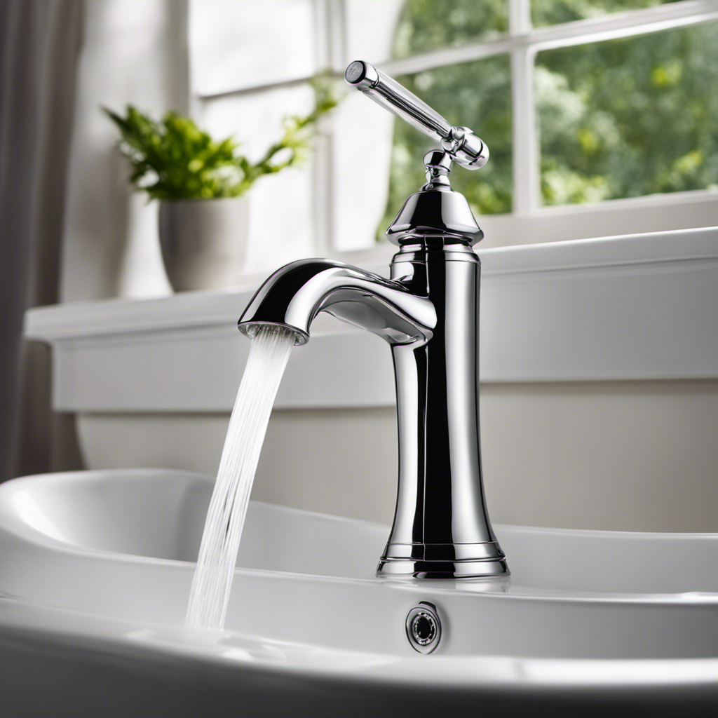 An image featuring a close-up view of a gleaming bathtub faucet being meticulously cleaned