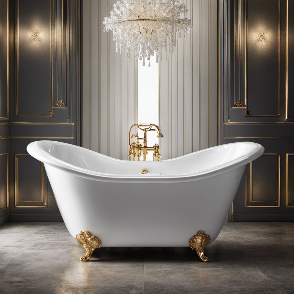 An image that showcases a sparkling white bathtub, glistening under bright lighting