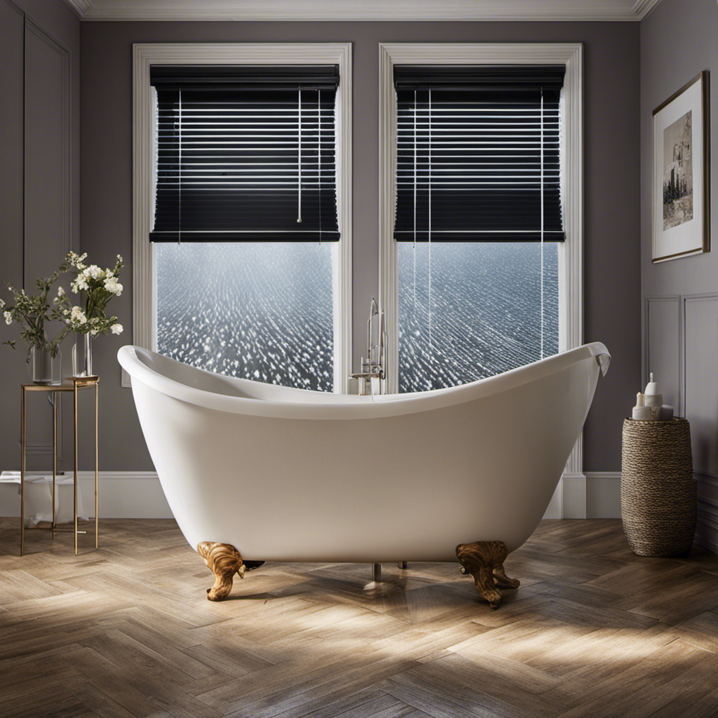 An image showcasing a pair of blinds immersed in a bathtub filled with warm soapy water