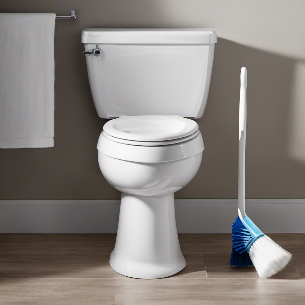 An image depicting a close-up view of a sparkling white toilet bowl, perfectly clean and free of any residue