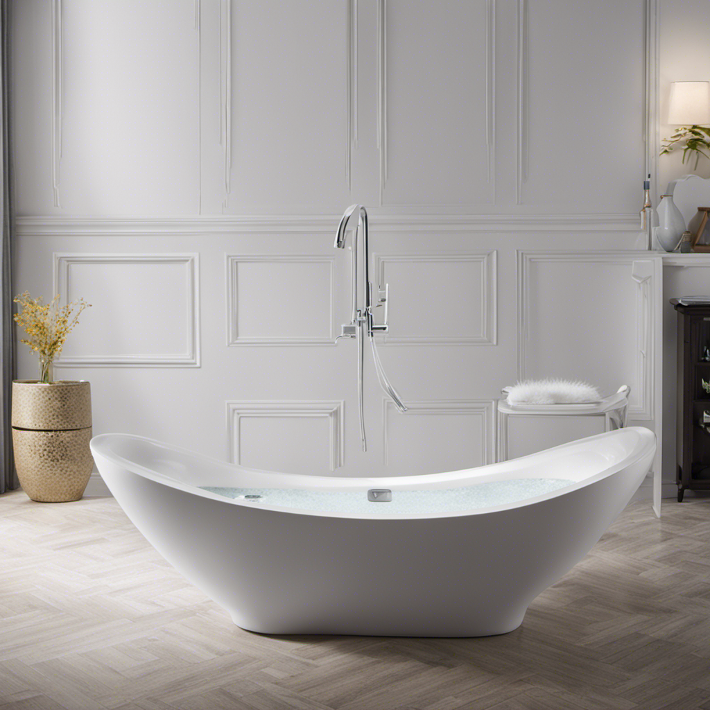 An image showcasing a sparkling white bathtub, free from hard water stains
