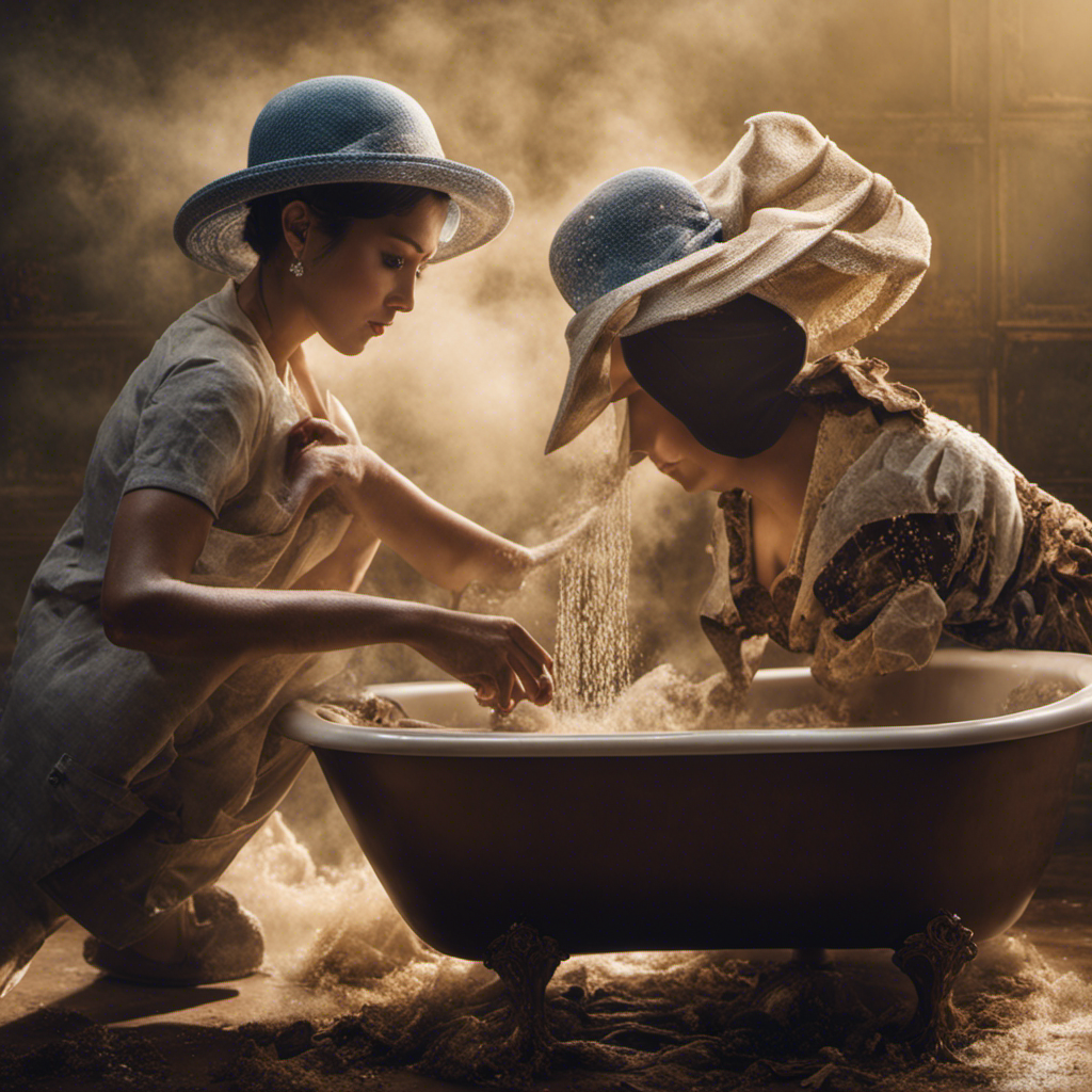 An image capturing the meticulous process of cleaning hats in a bathtub