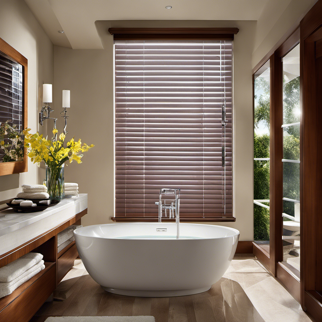 An image that shows a pair of Hunter Douglas Silhouette blinds immersed in a sparkling bathtub filled with warm soapy water, with gentle bubbles and a soft brush nearby, ready for a thorough cleaning