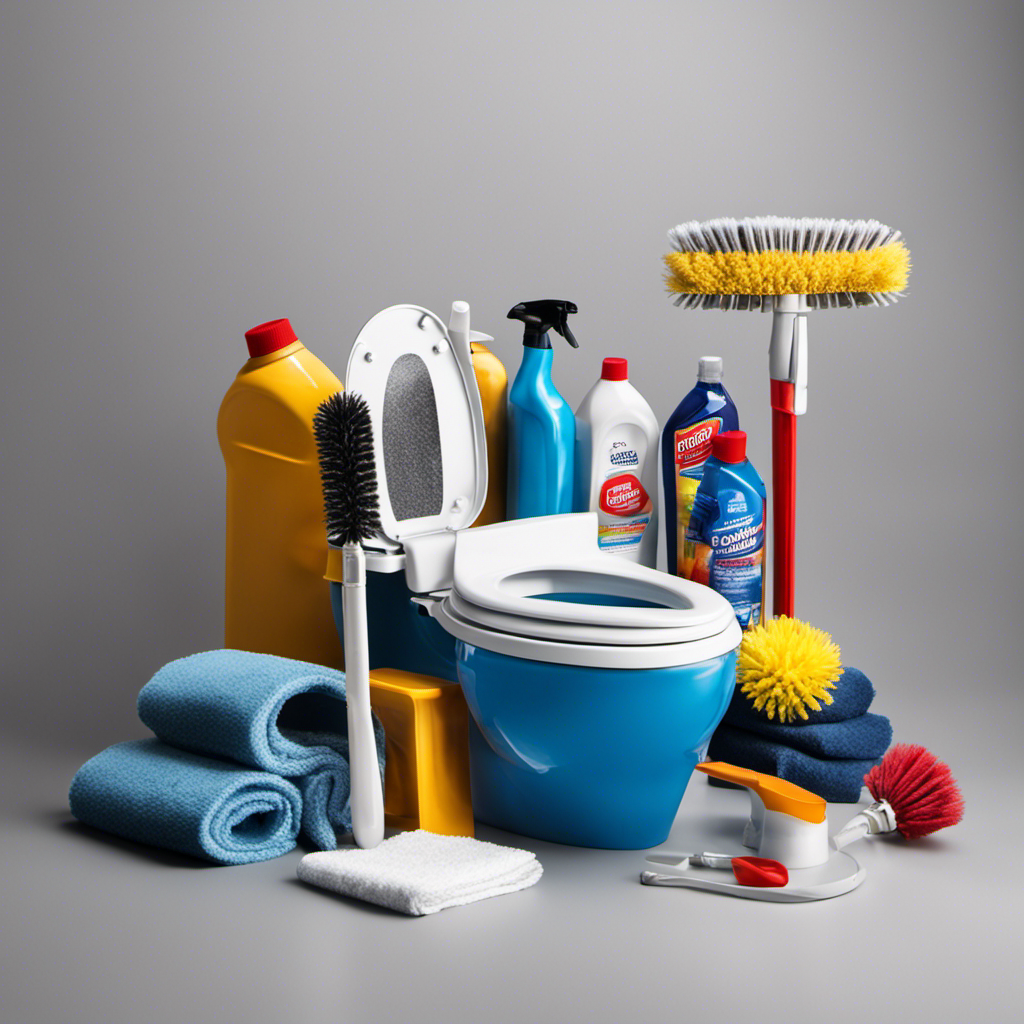 An image showcasing the essential tools and materials needed for cleaning the inside of a toilet tank