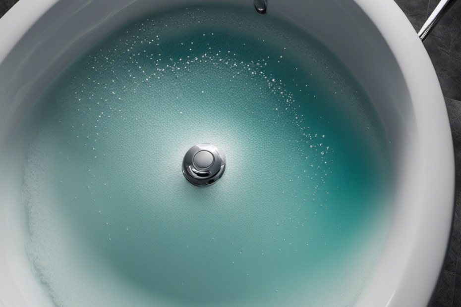 An image showcasing a close-up of a sparkling white bathtub filled with warm water, featuring multiple submerged jets