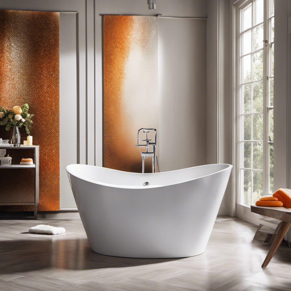 An image showcasing a pristine white bathtub with sparkling chrome fixtures