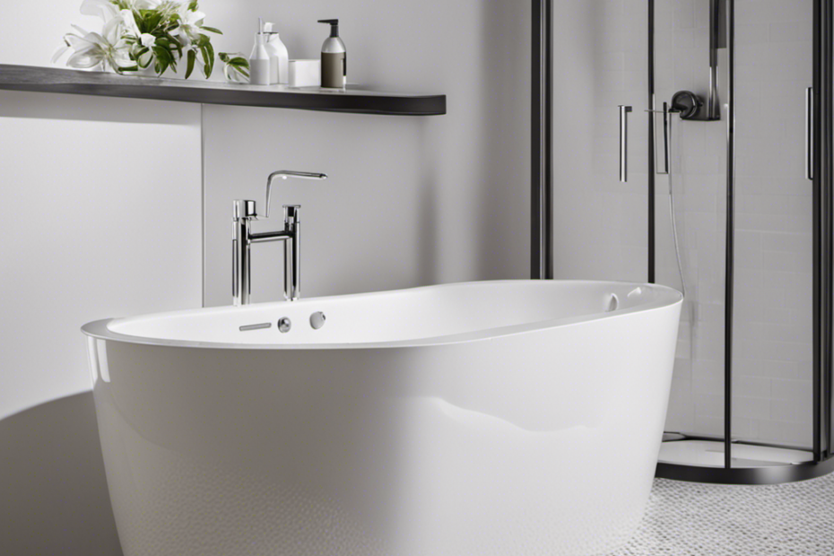 An image showcasing a sparkling white bathtub, with gleaming faucets and pristine tiles