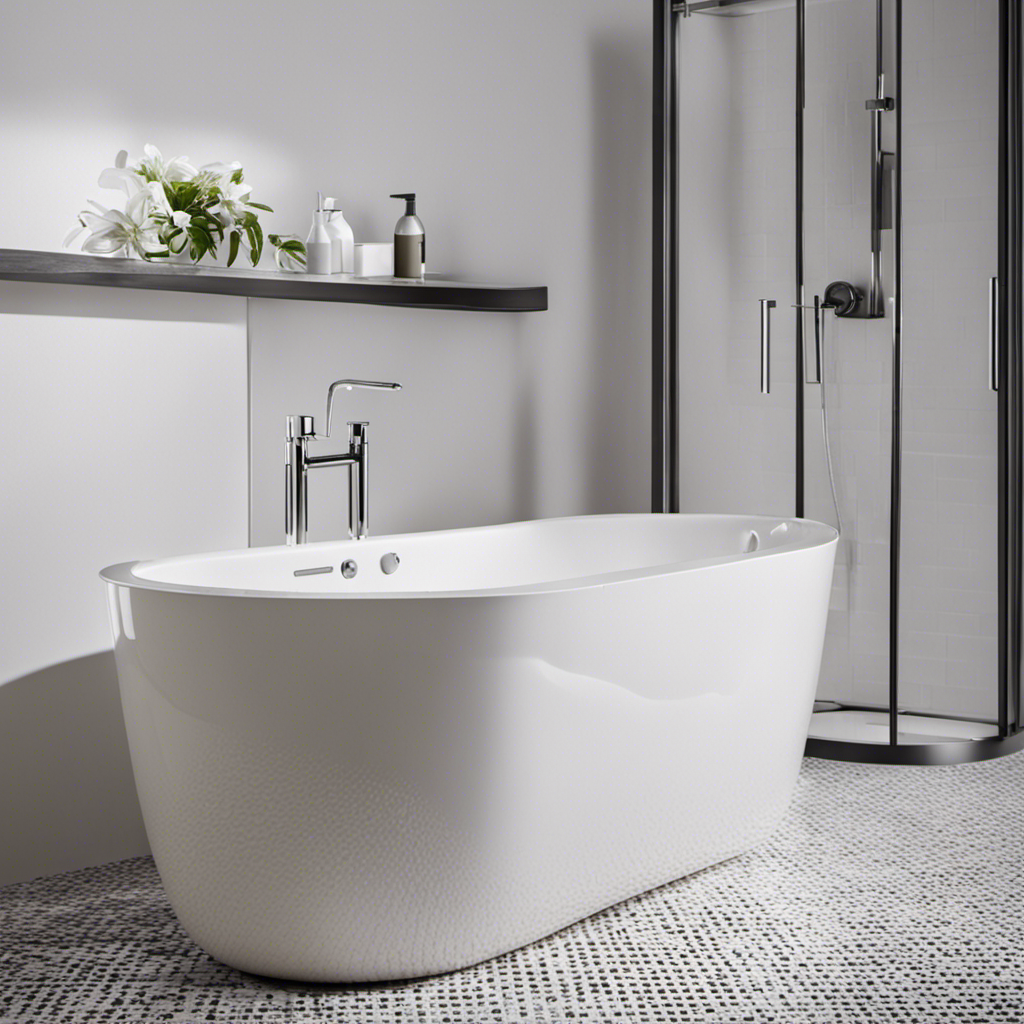 An image showcasing a sparkling white bathtub, with gleaming faucets and pristine tiles