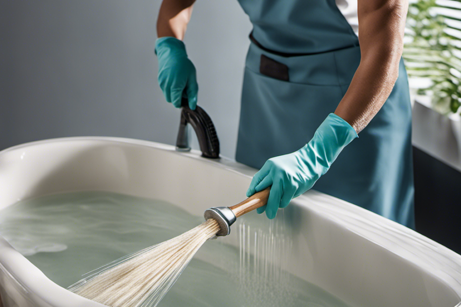 An image capturing the meticulous process of cleaning a textured bathtub's bottom