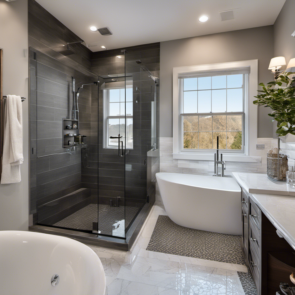 An image showcasing a step-by-step transformation of a bathtub into a sleek, modern shower