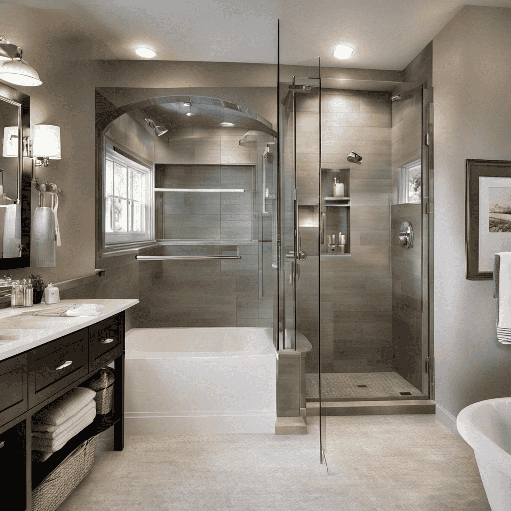An image showcasing a step-by-step transformation from a traditional bathtub to a modern walk-in shower