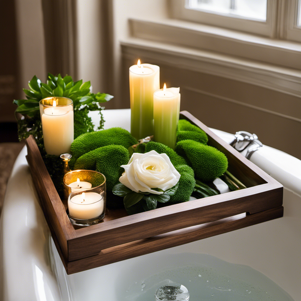 An image showcasing a beautifully adorned bathtub tray