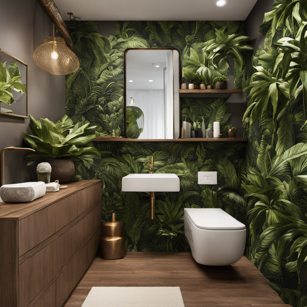 An image showcasing a small toilet room transformed into an urban oasis