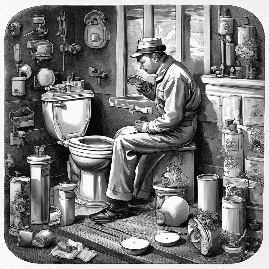 An image depicting a person inspecting an old toilet, checking for recyclable materials