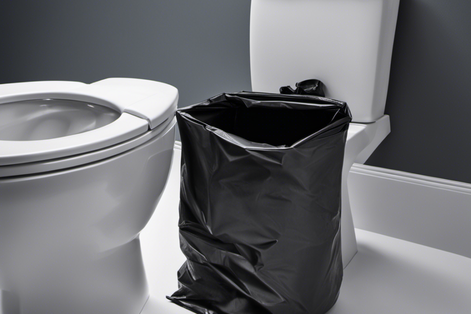 An image showcasing a step-by-step guide on toilet disposal: a person wearing gloves and a mask, securely sealing the toilet in a heavy-duty garbage bag, transporting it to a designated waste disposal area, and disposing of it properly