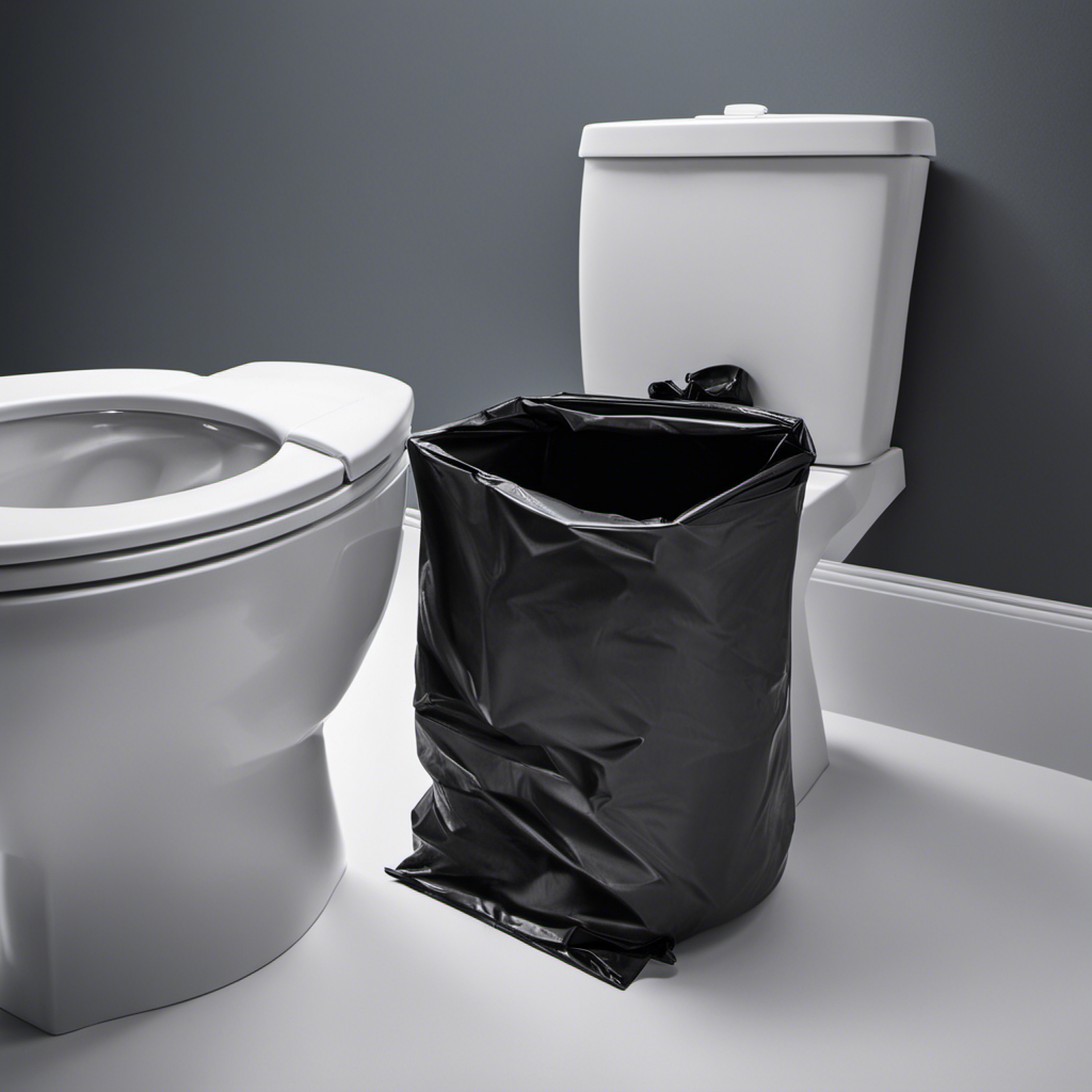 An image showcasing a step-by-step guide on toilet disposal: a person wearing gloves and a mask, securely sealing the toilet in a heavy-duty garbage bag, transporting it to a designated waste disposal area, and disposing of it properly