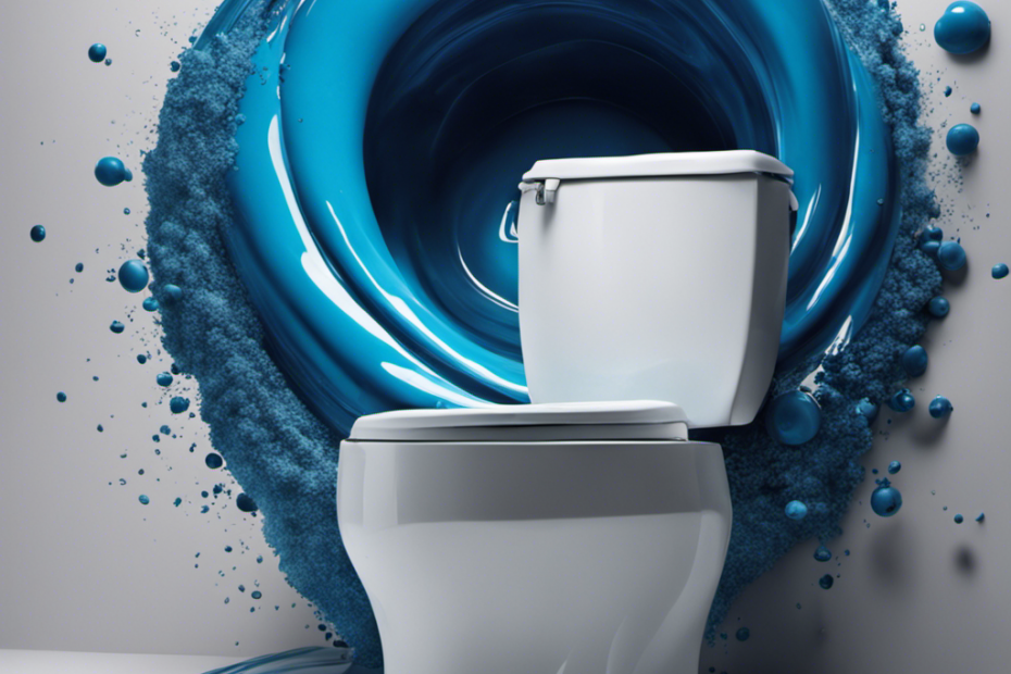 An image capturing the process of dissolving poop in a toilet: vividly depict a swirling toilet bowl with foaming, blue-colored water, showcasing a dissolving action