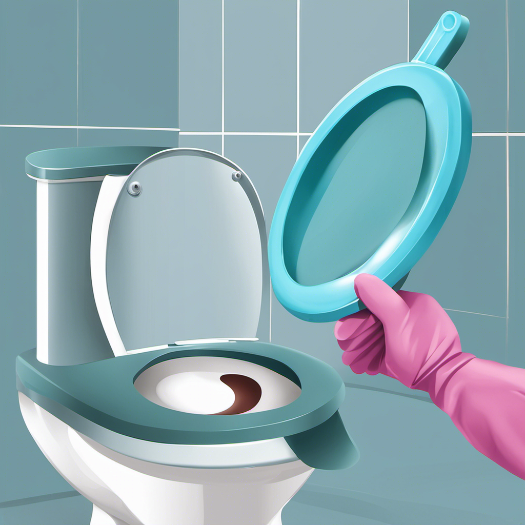 An image showcasing a step-by-step guide to emptying a toilet bowl without flushing: a person wearing gloves and using a plunger to scoop out the waste, followed by disinfecting the bowl with a brush and cleaning solution