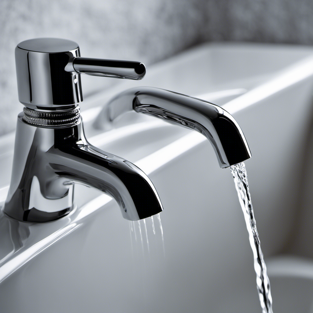 An image showcasing a close-up view of a bathtub faucet, dripping water incessantly, with a hand reaching in to adjust the faulty valve