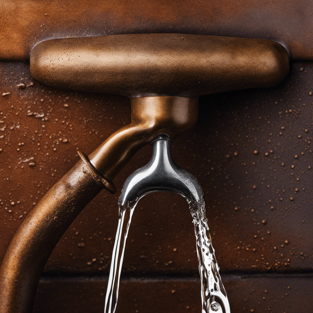 An image of a hand gripping a wrench, turning a corroded bathtub spout counterclockwise