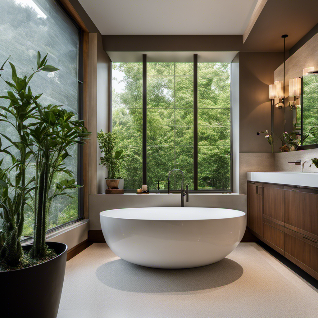 An image showcasing a well-lit bathroom with a visibly uneven bathtub