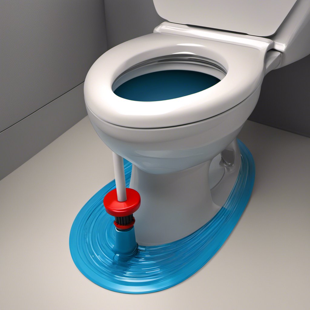 An image showcasing a person wearing rubber gloves, holding a plunger, as they exert force to unclog a toilet