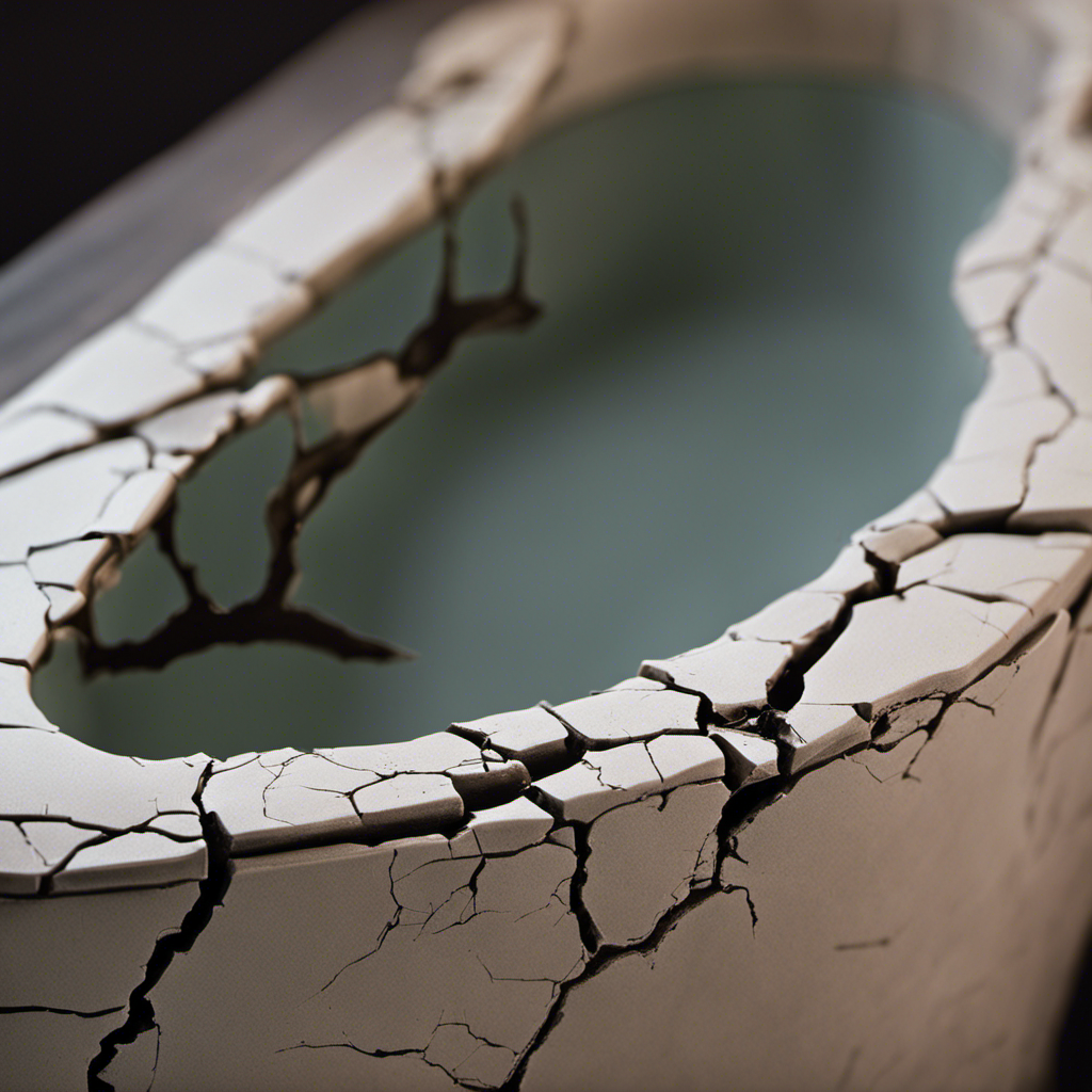 An image showcasing a close-up view of a crack in a bathtub, capturing intricate details such as its length, width, and location