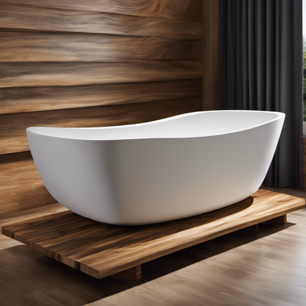 An image showcasing a sturdy wooden board placed beneath a sagging bathtub, gently elevating it to restore its evenness