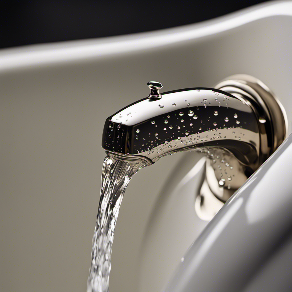 An image showcasing a close-up of a bathtub spout with water droplets trickling from a visible crack