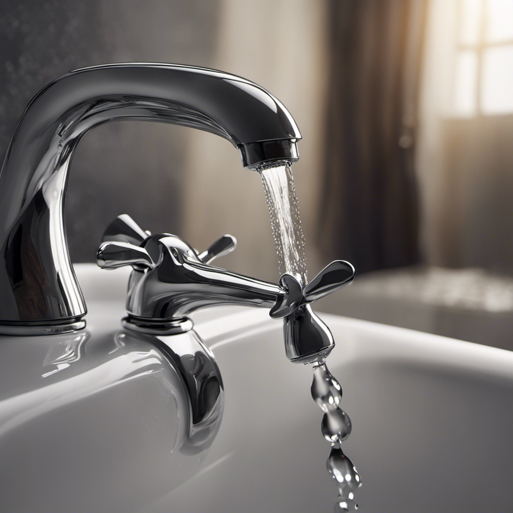 An image capturing a close-up of a hand gripping a wrench, turning the valve on a bathtub faucet