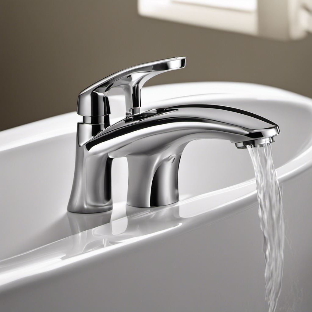An image showcasing a close-up of a single handle bathtub faucet