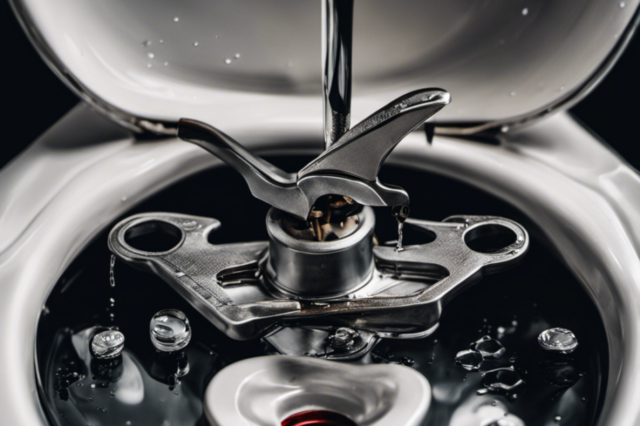 An image of a pair of hands gripping pliers, tightly adjusting a dripping valve inside a toilet tank