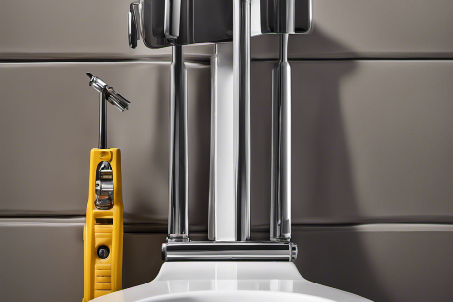 An image showcasing a close-up view of a hand gripping a screwdriver, firmly tightening the loose toilet handle
