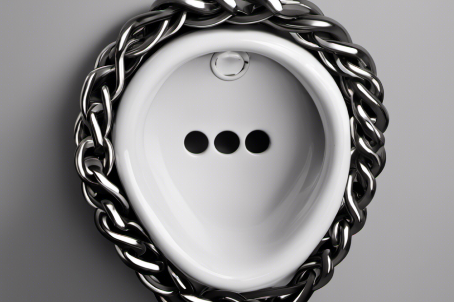An image depicting a close-up view of a toilet handle with a missing chain