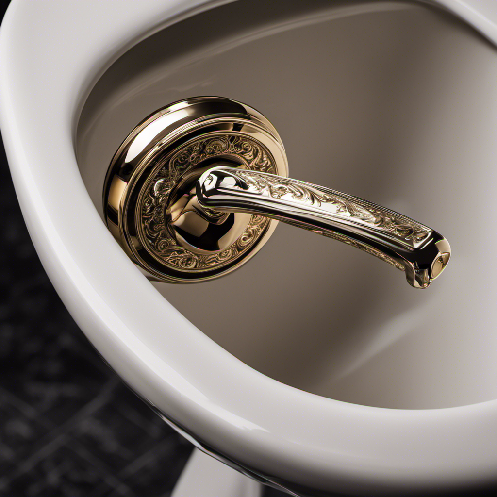 An image showcasing a close-up of a toilet handle and lever mechanism