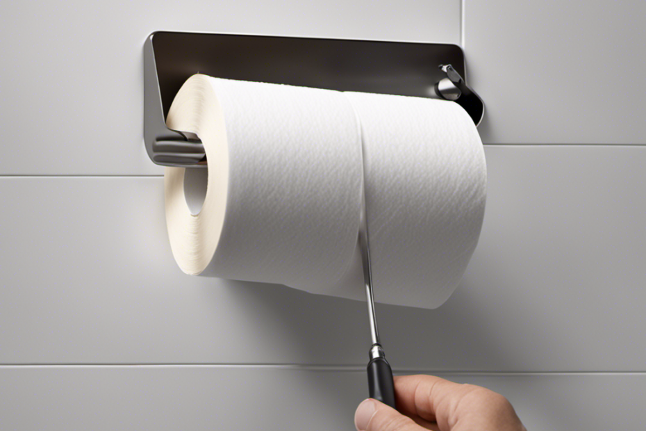 An image showcasing step-by-step visuals of a hand gripping a screwdriver, unscrewing a loose toilet paper holder, followed by the hand tightening the holder securely onto the wall