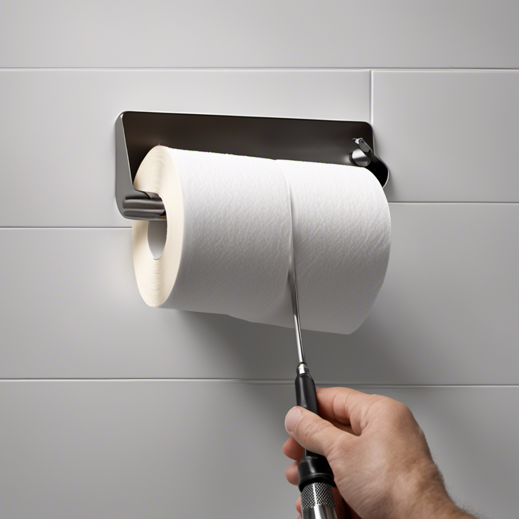 An image showcasing step-by-step visuals of a hand gripping a screwdriver, unscrewing a loose toilet paper holder, followed by the hand tightening the holder securely onto the wall