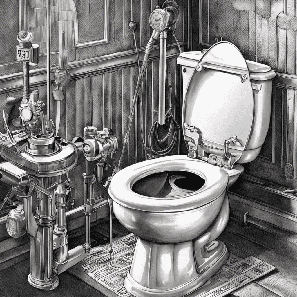 An image depicting a close-up of a toilet with a transparent background, showcasing a person adjusting the fill valve and flapper inside the tank while using pliers, accompanied by arrows indicating the steps of fixing a whistling toilet