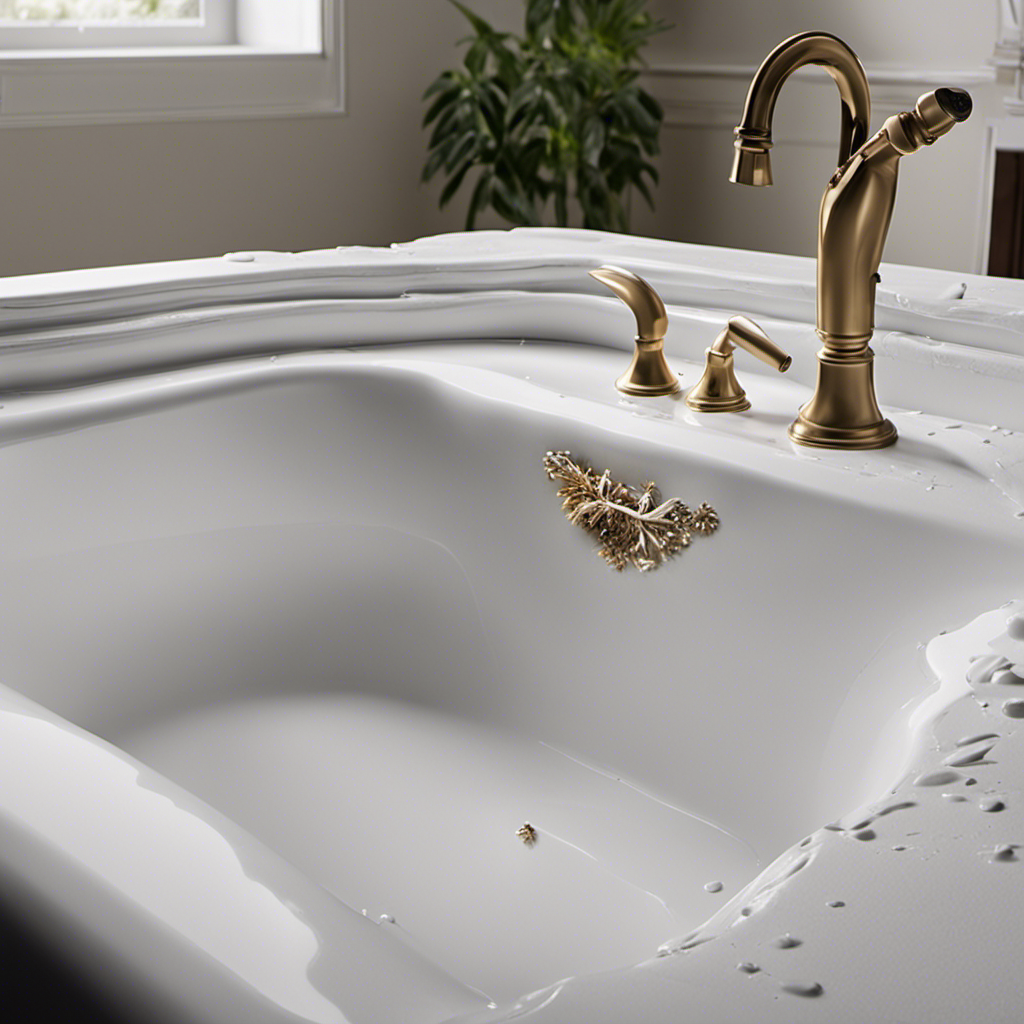 An image showcasing a close-up view of a chipped bathtub surface