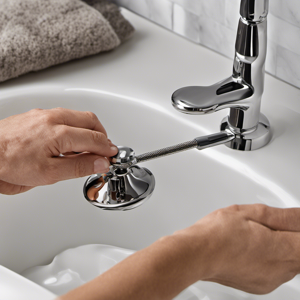 An image capturing the step-by-step process of removing and replacing a bathtub drain stopper